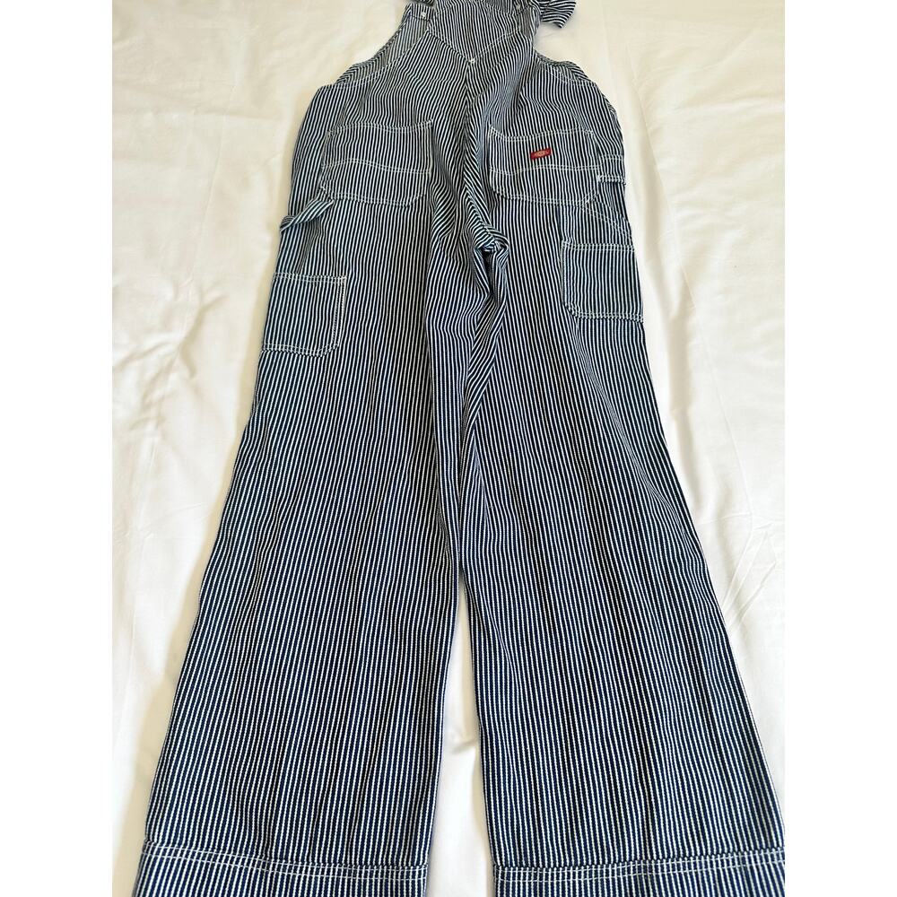 Dickies Stripe Overalls Womens Medium Railroad Bib Carpenter Wide Leg Denim - Picture 6 of 8